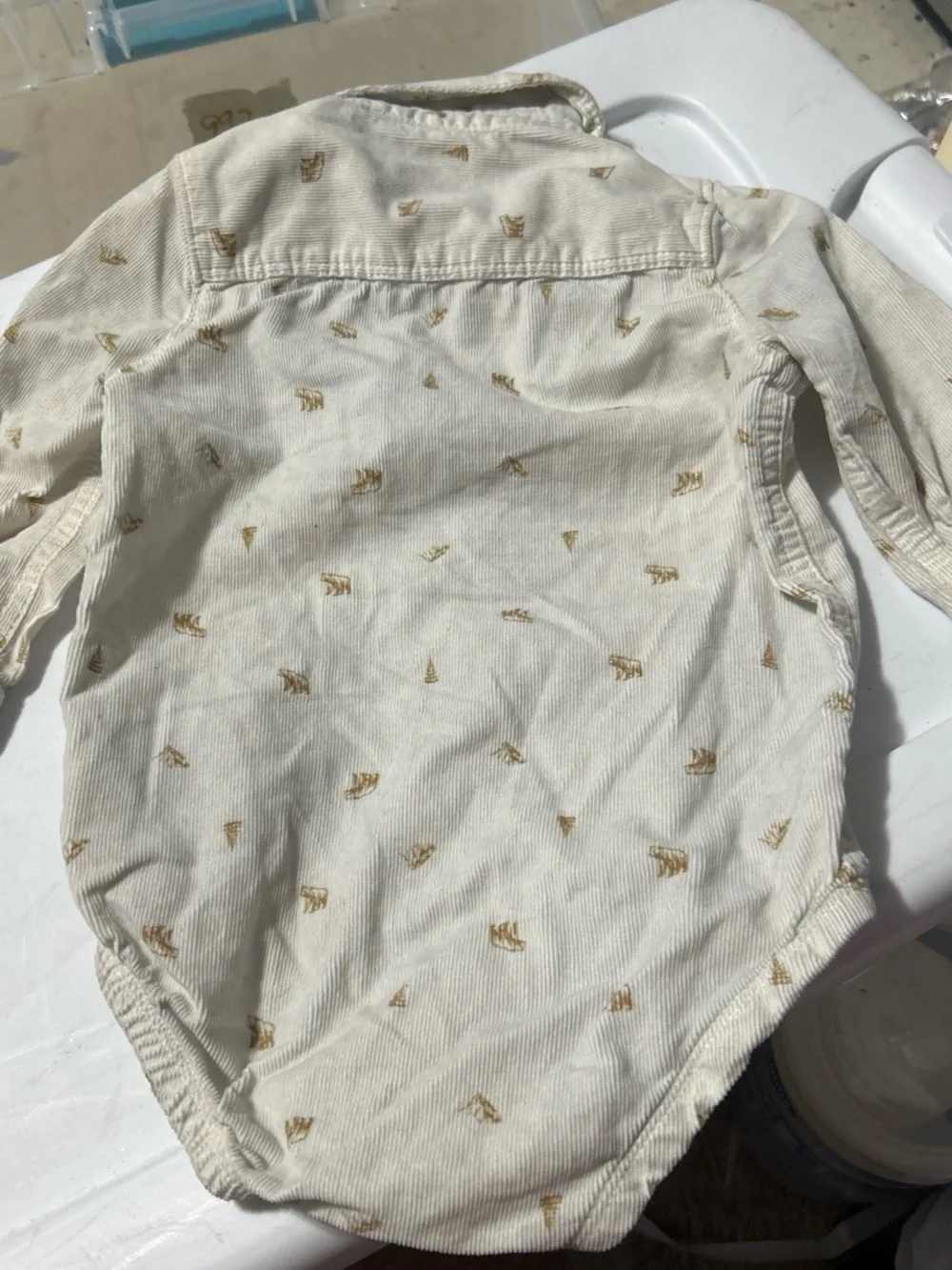 OshKosh B'gosh Cream Corduroy Embroidered Button-Up Bodysuit